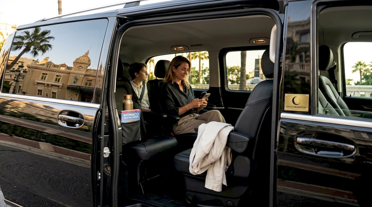 Family relaxing in private transfer van