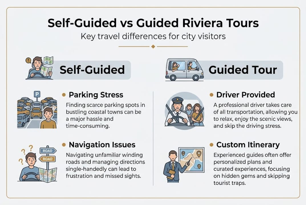 Infographic contrasting self-guided and guided tours