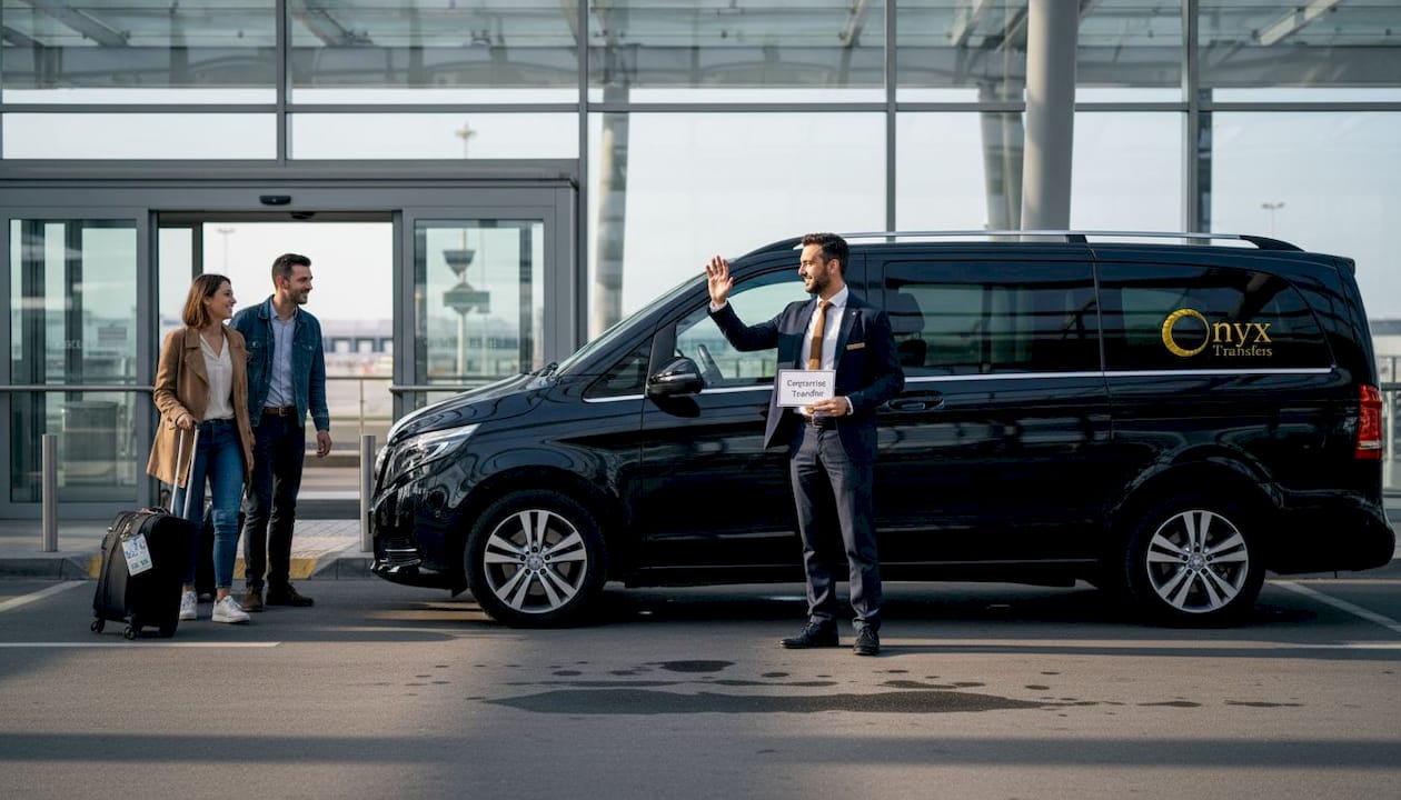 Chauffeur greeting clients at airport pickup