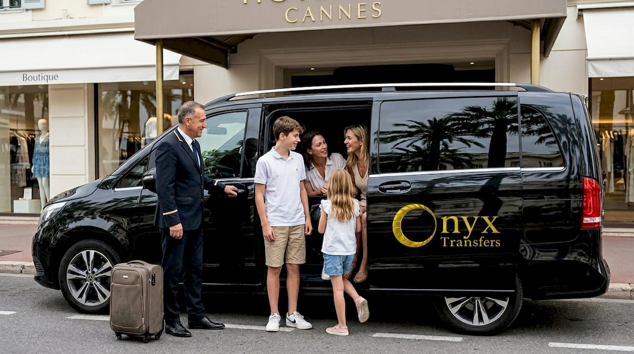 Driver assisting family into luxury tour van