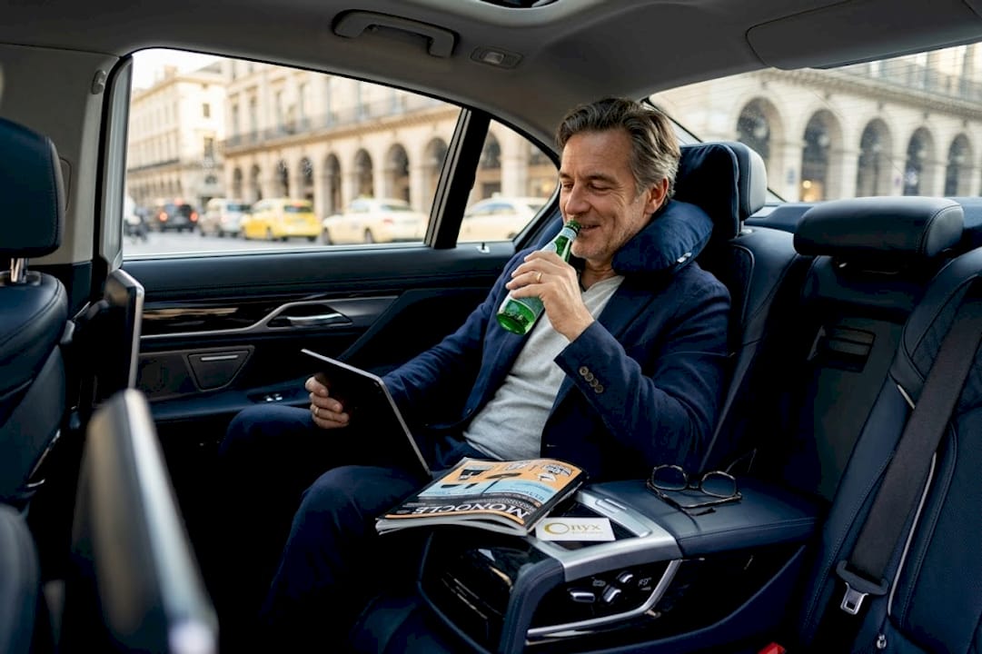 Traveler enjoys personalized luxury car interior