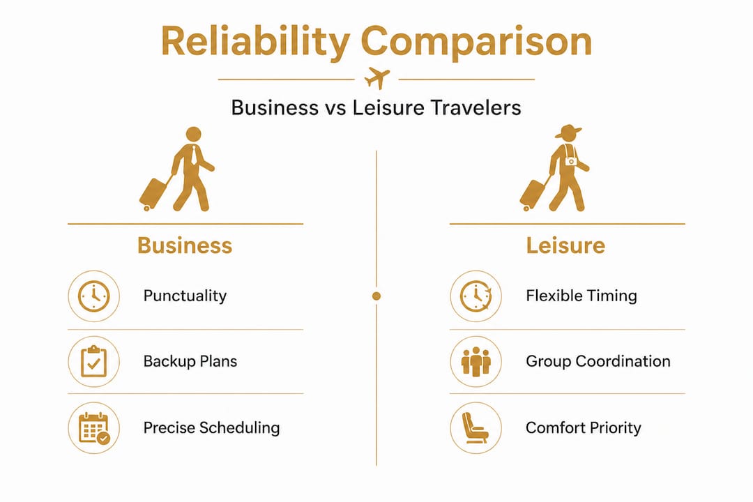 Infographic comparing business and leisure traveler reliability needs