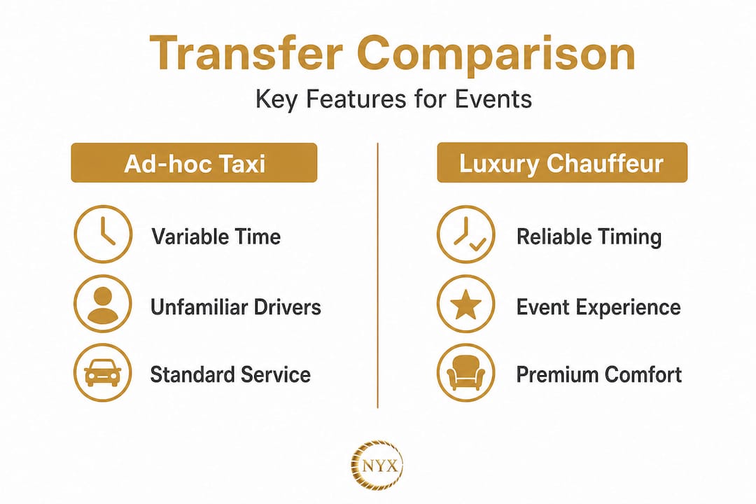 Infographic comparing taxi vs luxury chauffeur features
