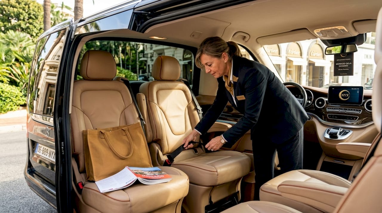 Chauffeur prepares luxury van for city tour