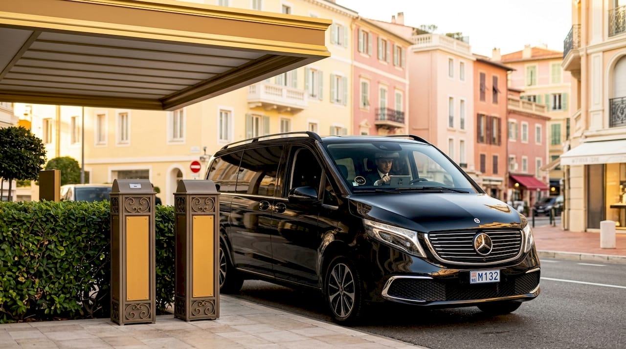 Electric chauffeur vehicle in central Monaco street