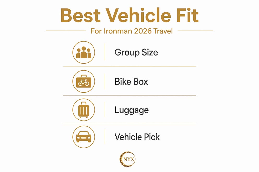 Infographic showing vehicle selection flow for Ironman travel