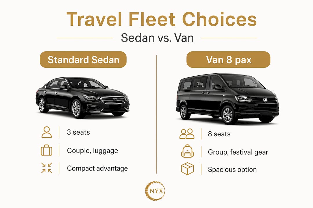 Infographic comparing sedan and van options