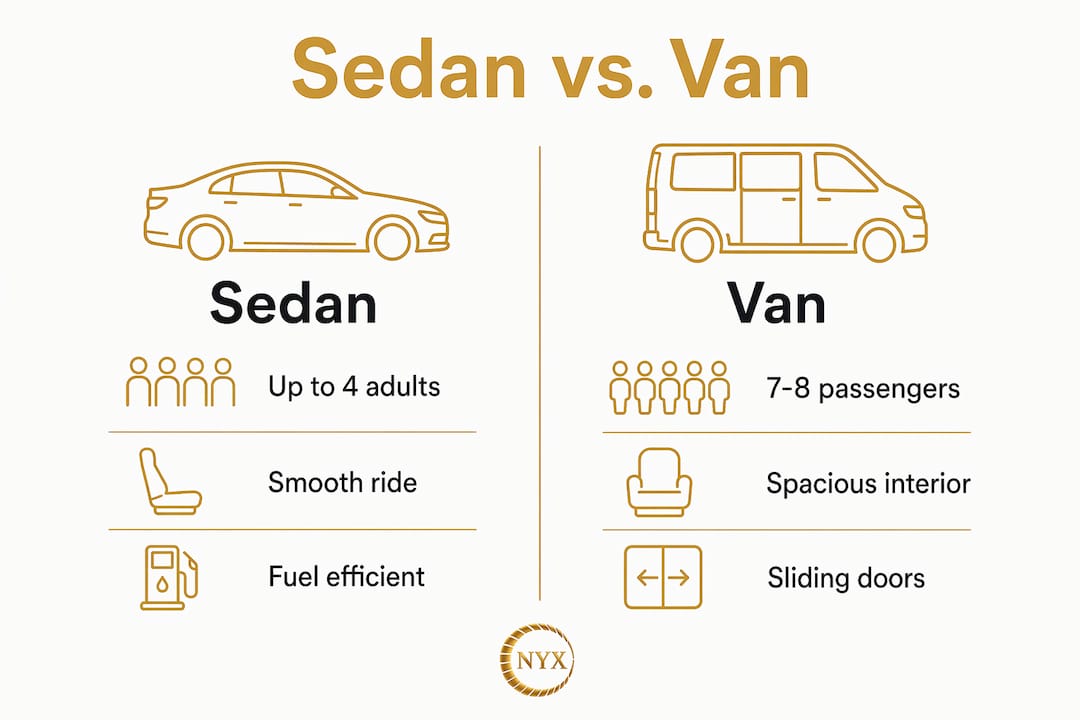 Infographic comparing sedan and van features