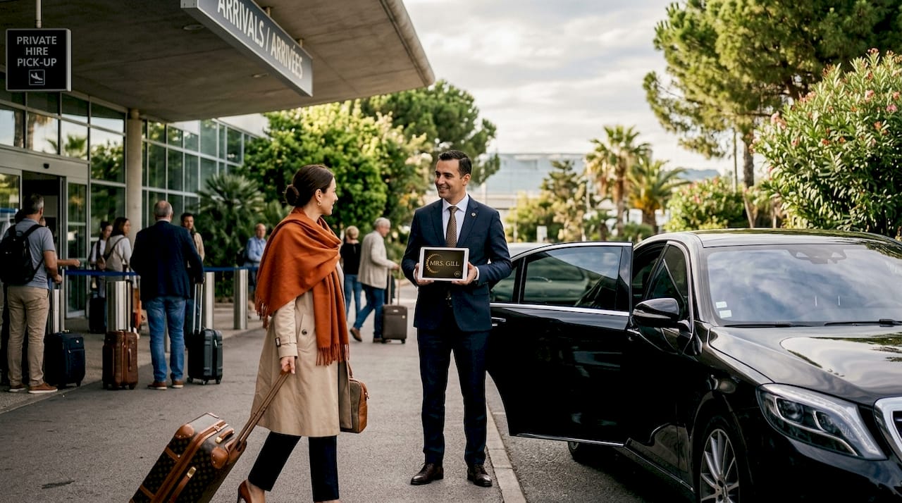 VTC driver greeting client at airport arrivals