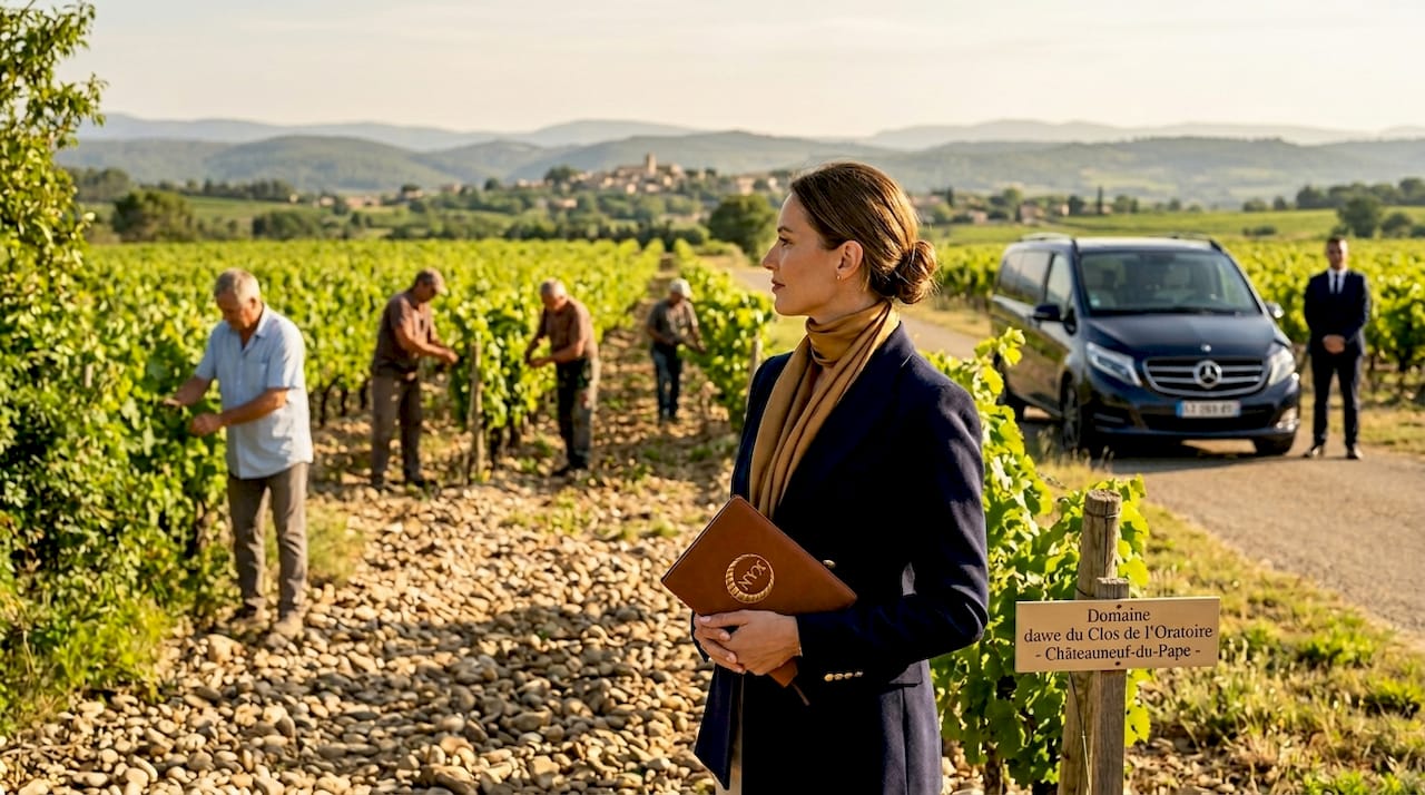 Châteauneuf-du-Pape vineyard with pebble soil and vines