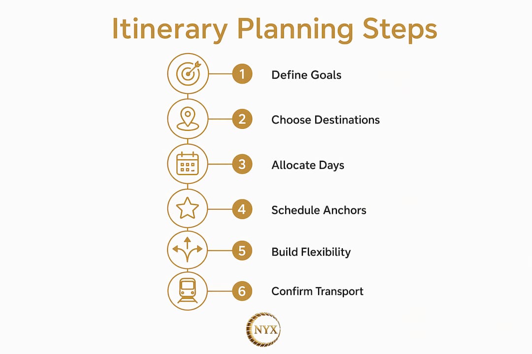 Infographic outlining key steps in building a custom travel itinerary for the French Riviera