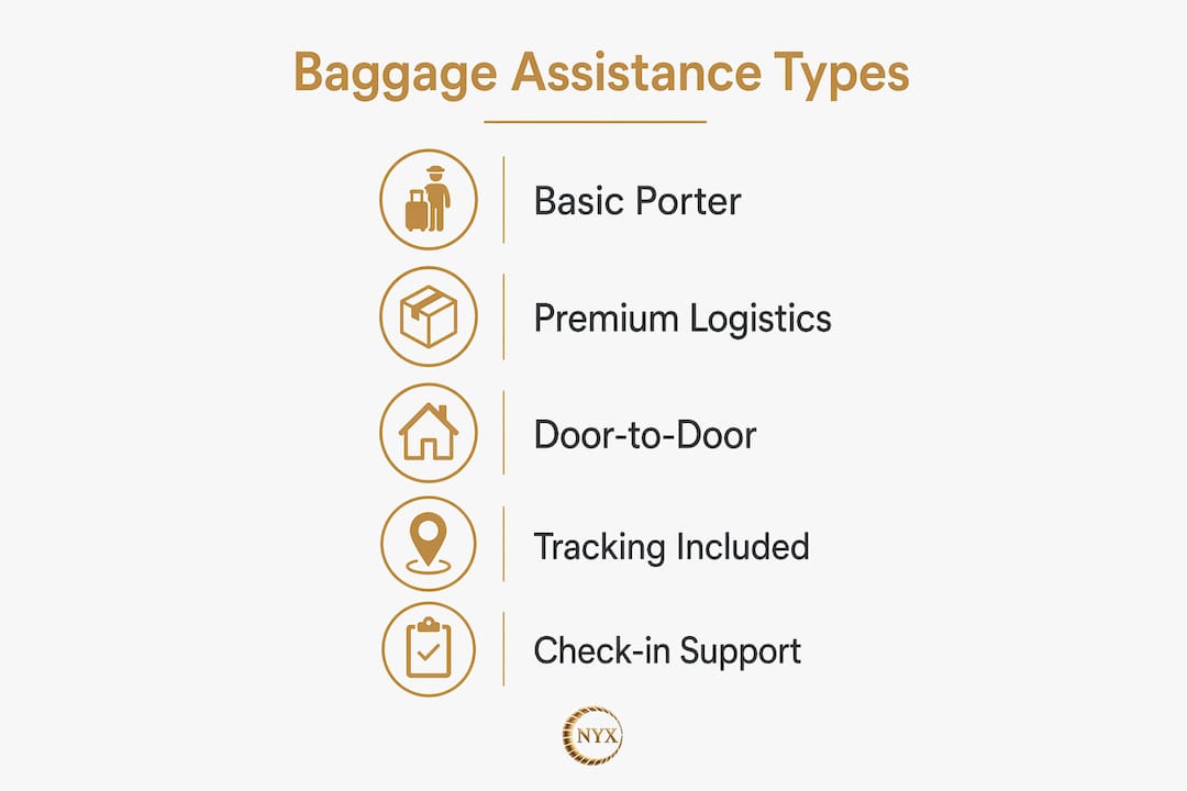 Infographic showing key types of baggage assistance services