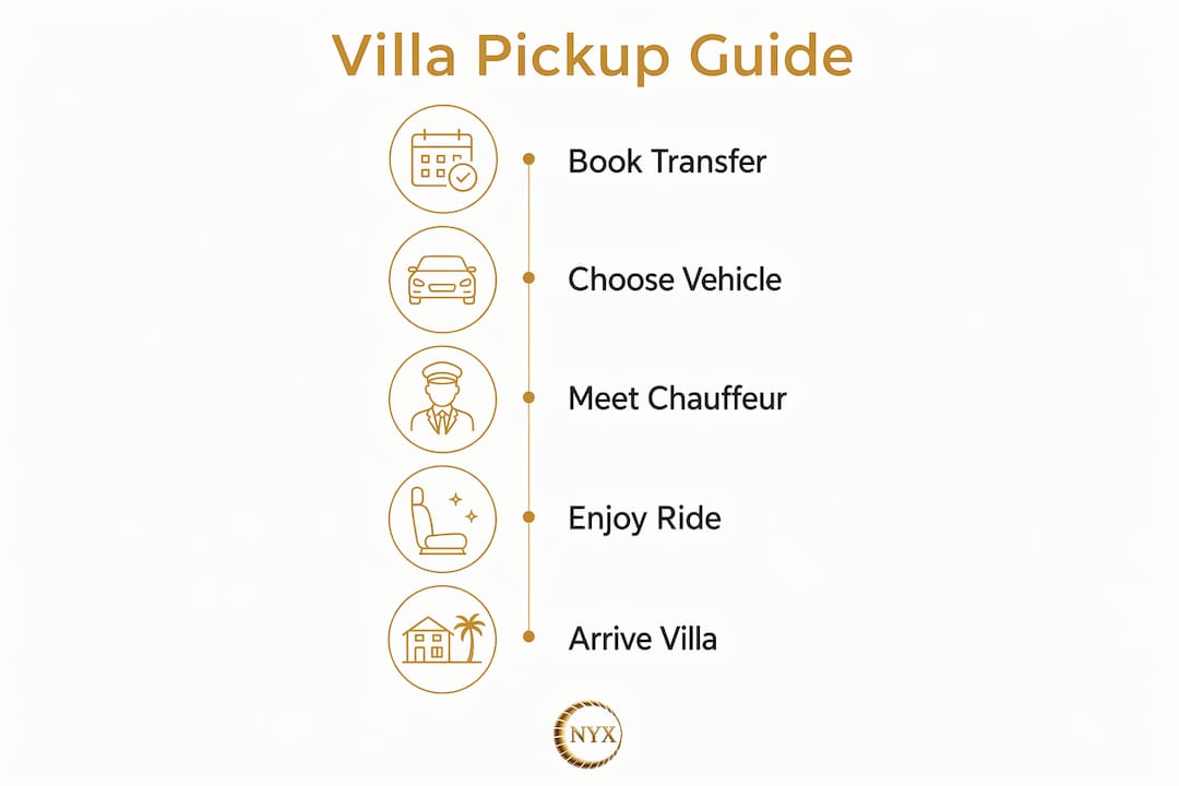 Infographic showing villa pickup transfer steps from Nice Airport