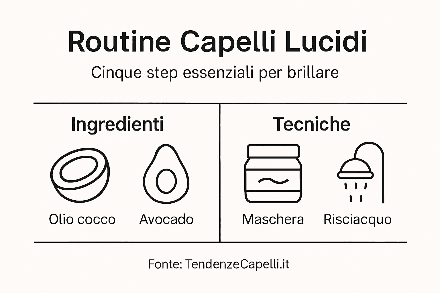 Panoramica infografica: la routine ideale per capelli brillanti