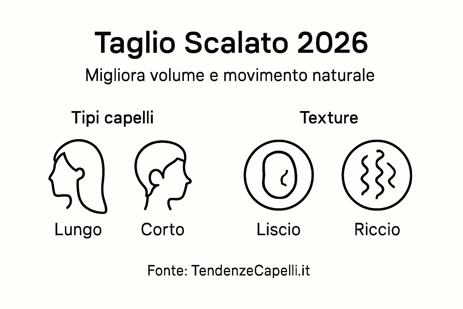 Guida visiva ai diversi tipi di taglio scalato e alle loro texture