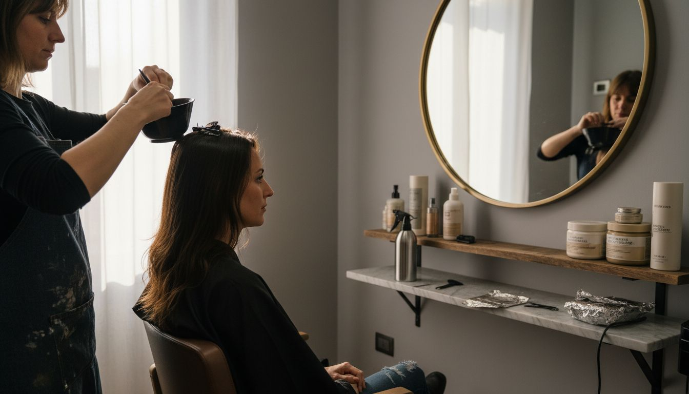 Un hairstylist che realizza una balayage su una cliente in salone