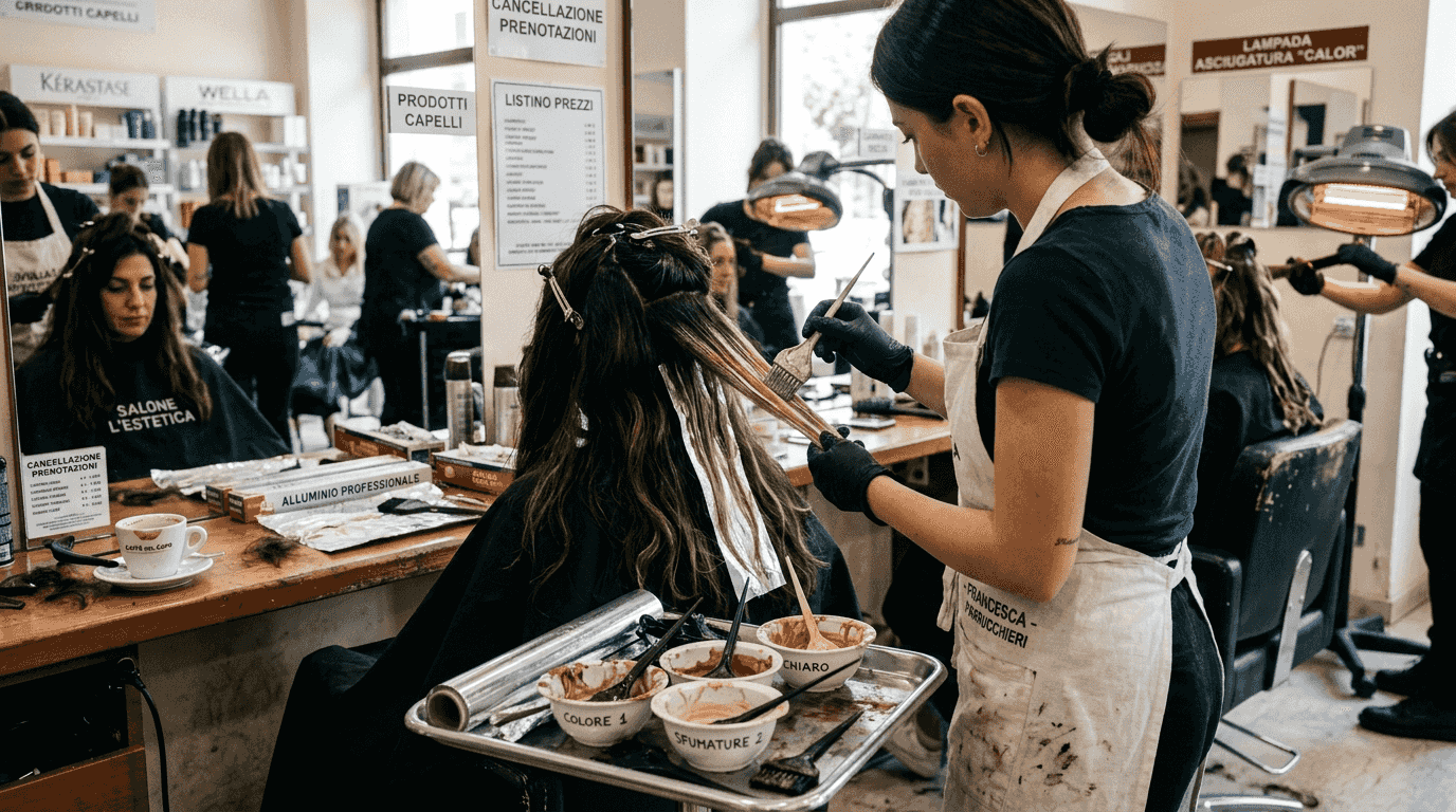 Balayage realizzato in un salone di parrucchieri sempre pieno di clienti