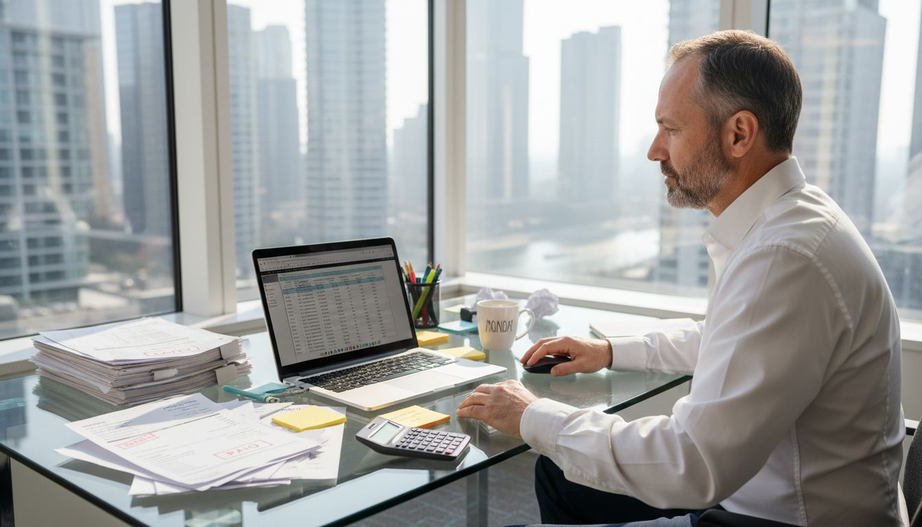 Office scene with manager automating financial documents