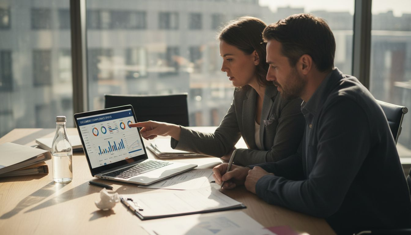 Analysts reviewing financial document workflow