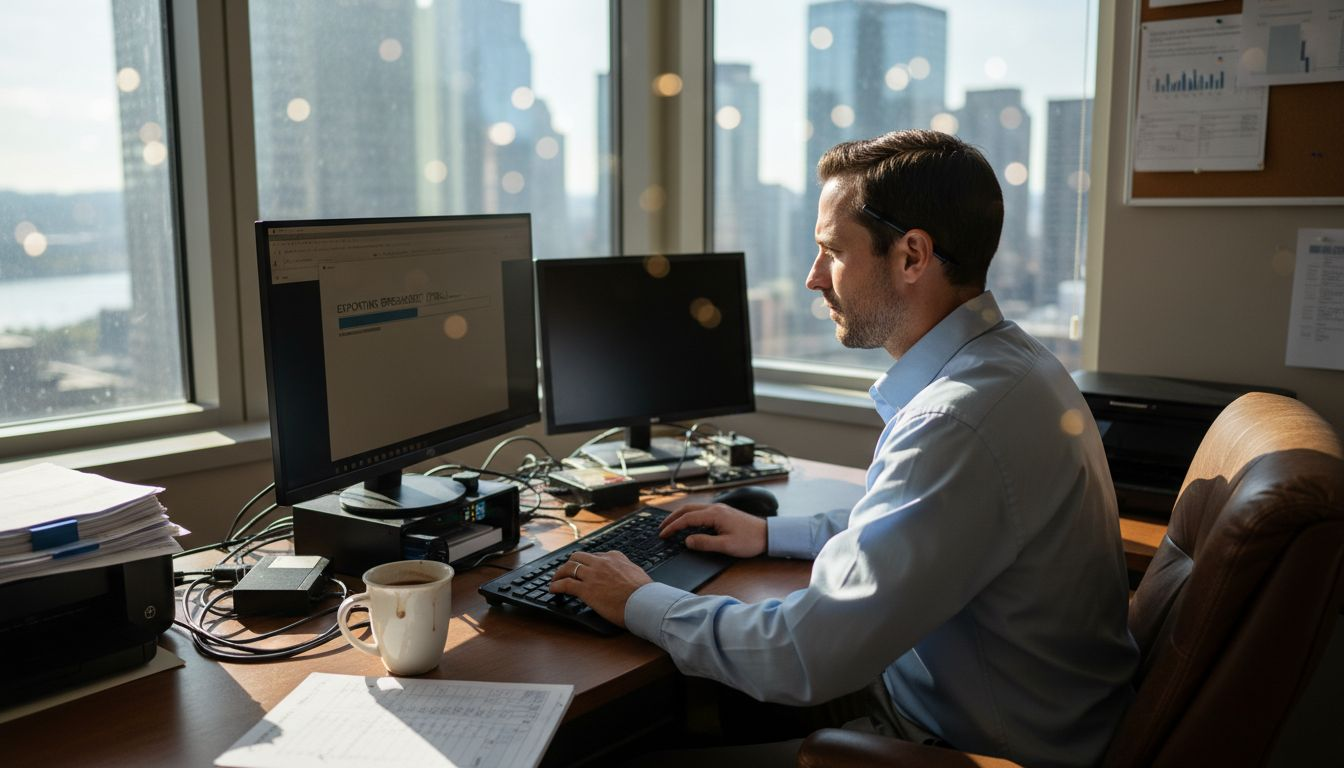 Analyst exporting financial data to Excel in office