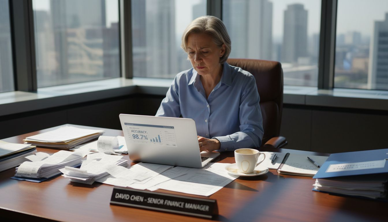 Finance manager scans receipts in office