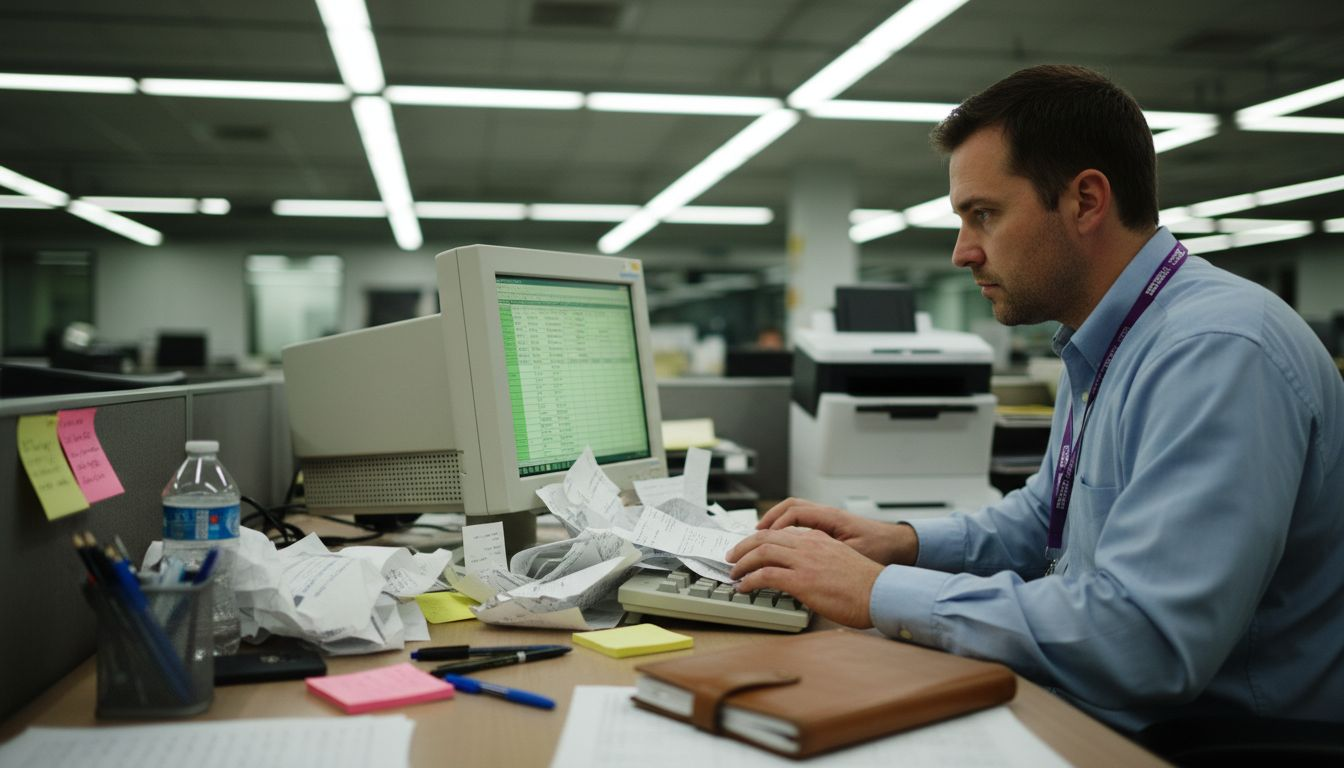Clerk manually enters receipts beside scanner
