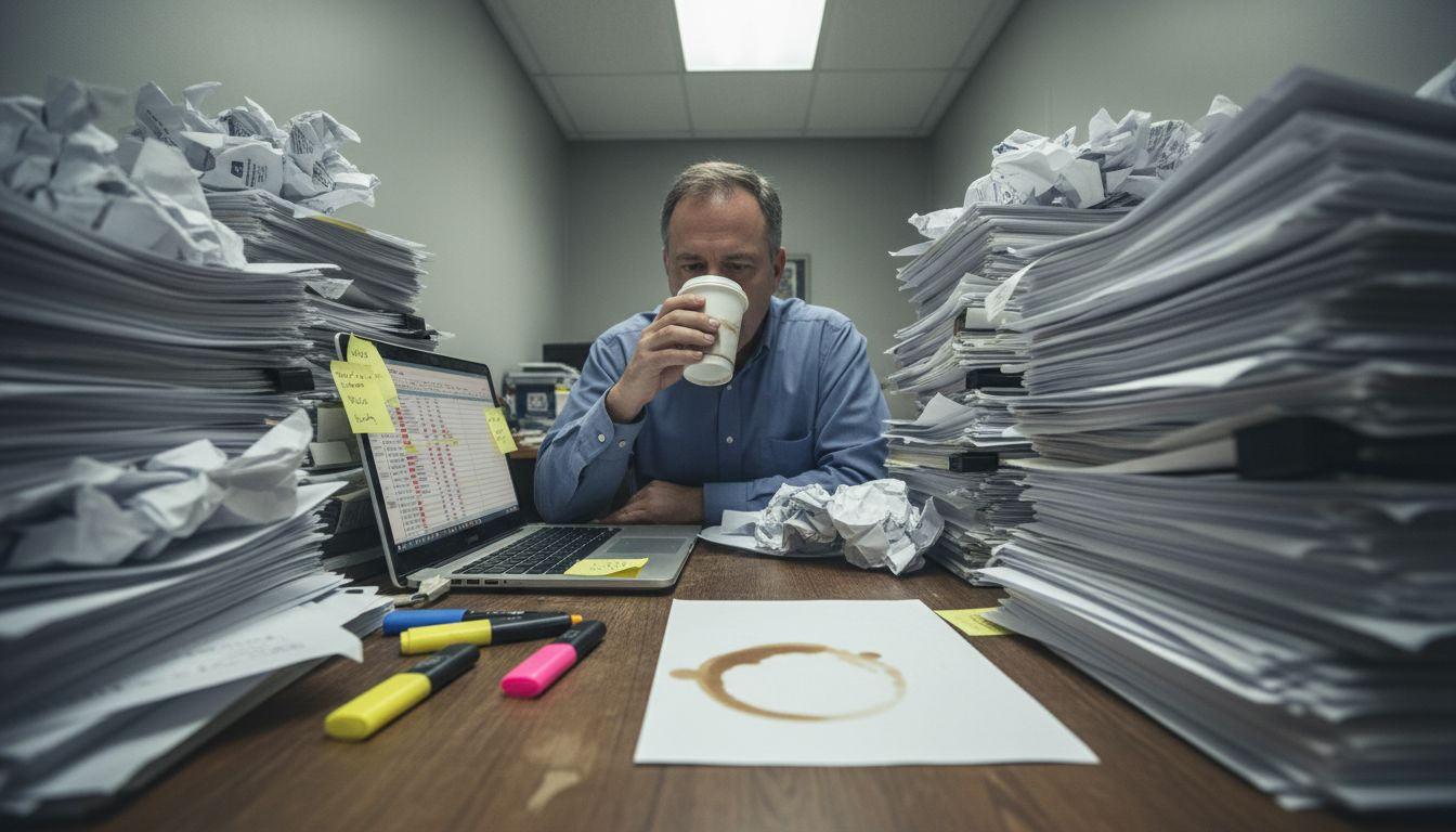 Accountant reviewing error-prone paperwork