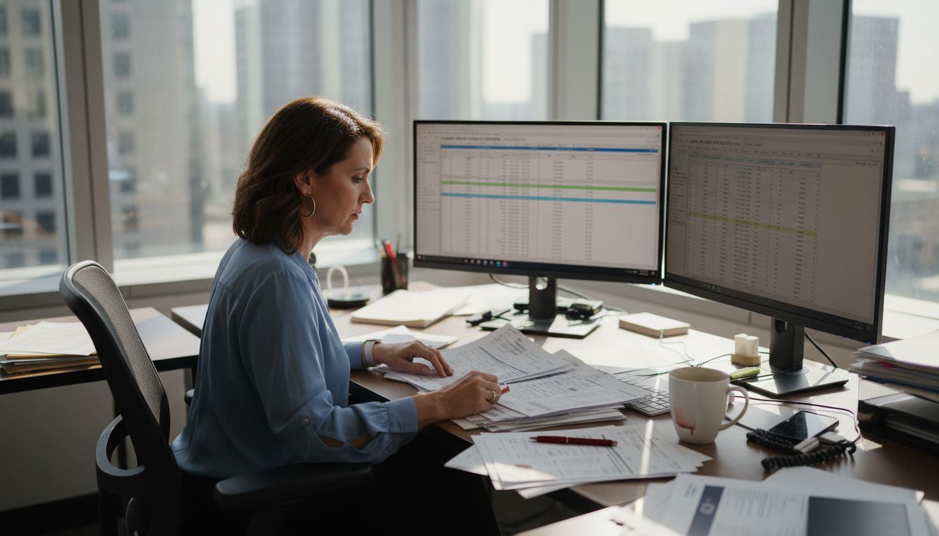 Financial analyst reviews automated bank statements