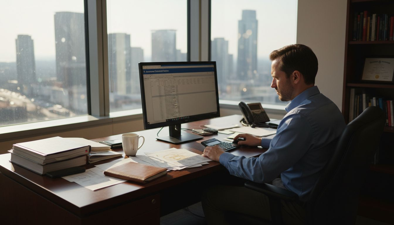 Financial analyst reviewing AI-driven documents