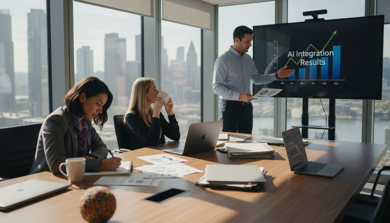 Finance team discussing AI workflow benefits
