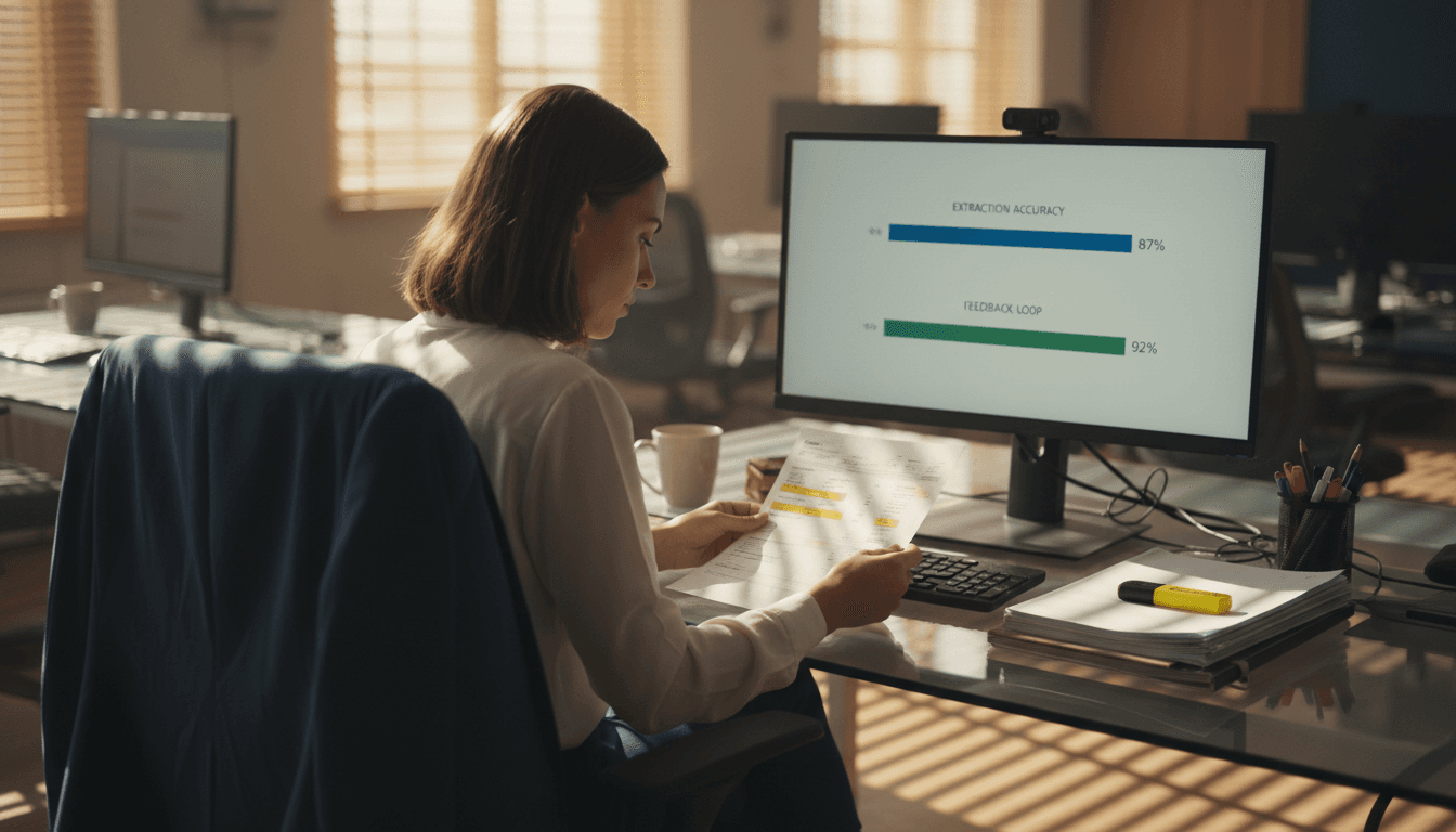 Finance analyst reviewing AI-extracted statement data