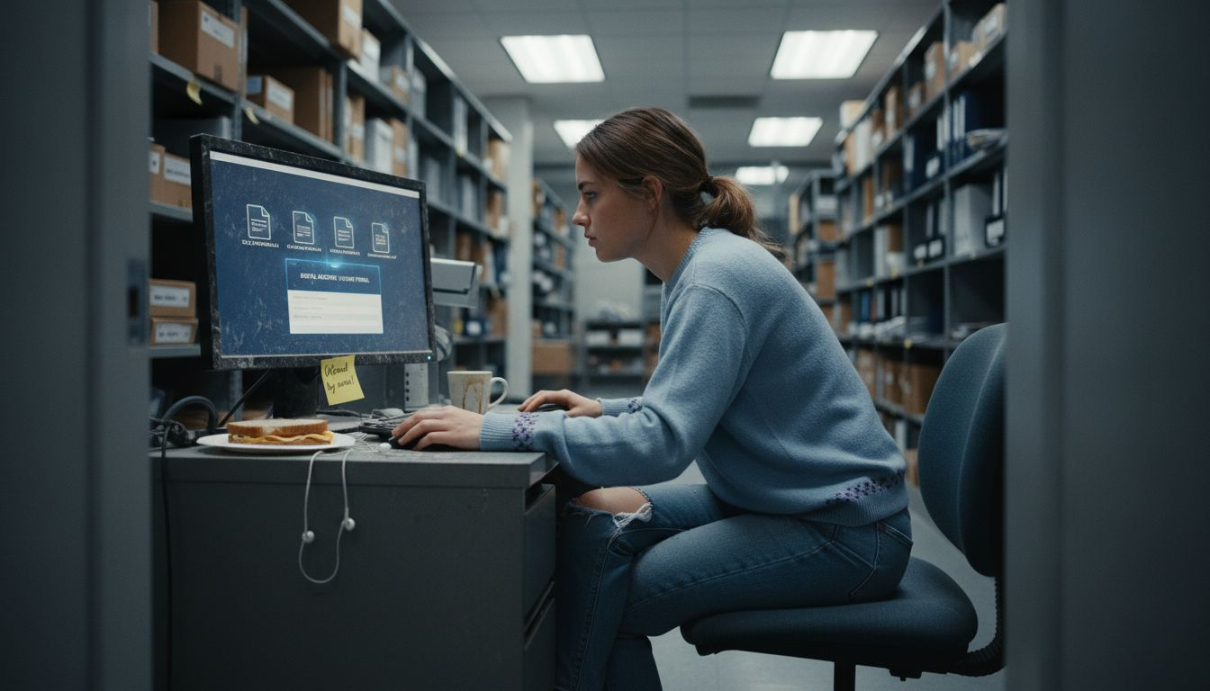 Woman uploading digital bank statements at desk