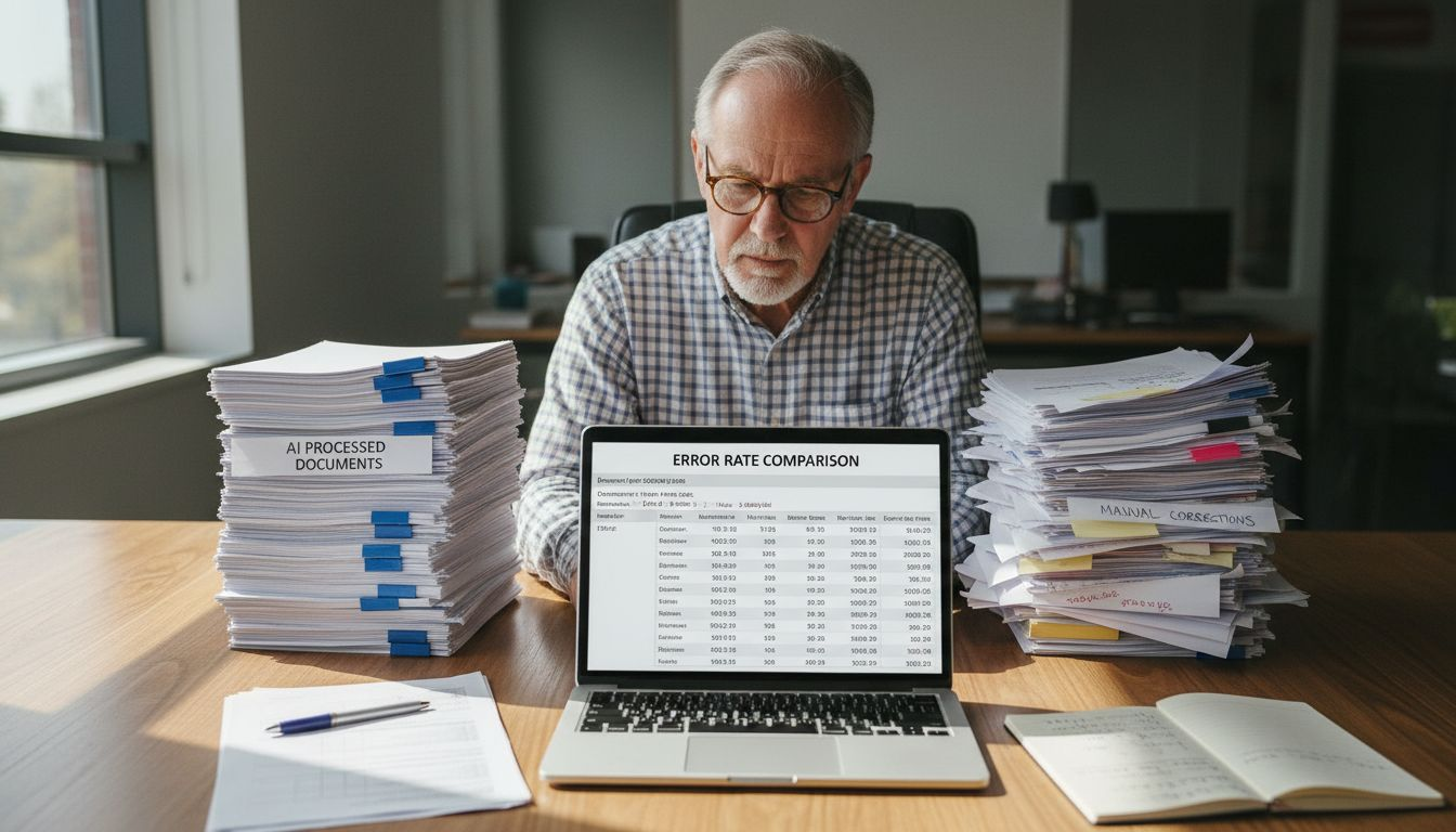 Accountant comparing manual and AI financial documents