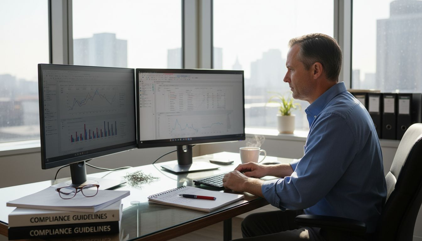 Compliance officer reviewing AI-processed reports