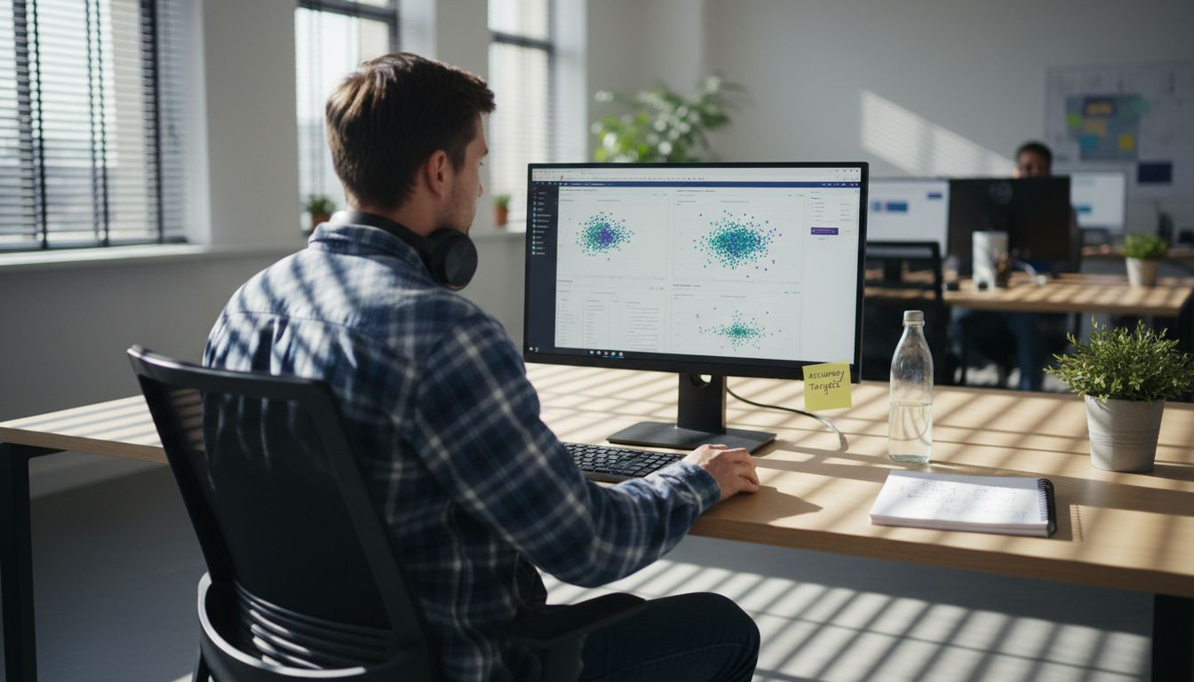 Data scientist reviewing statement AI training results