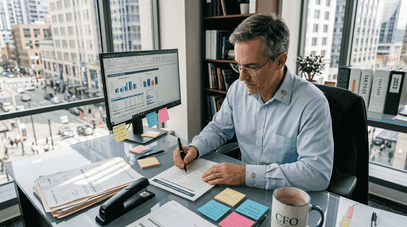 Finance manager checking financial automation checklist