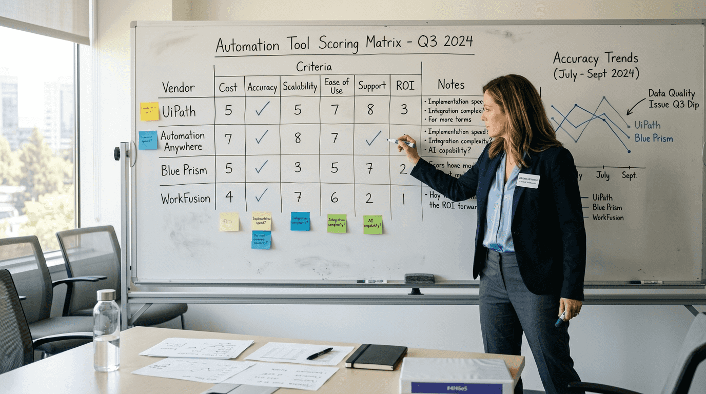 Finance manager scores automation criteria matrix