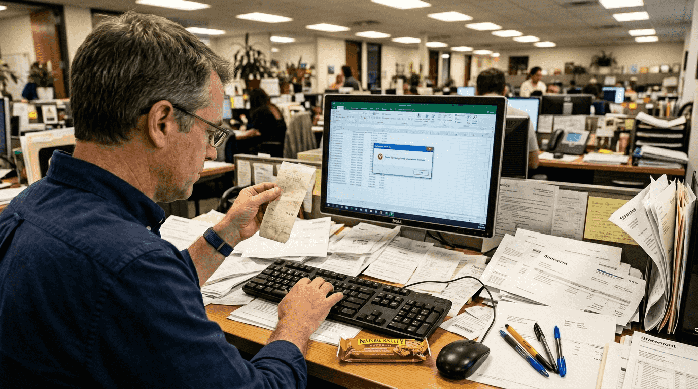 Analyst sorting mixed-format financial paperwork