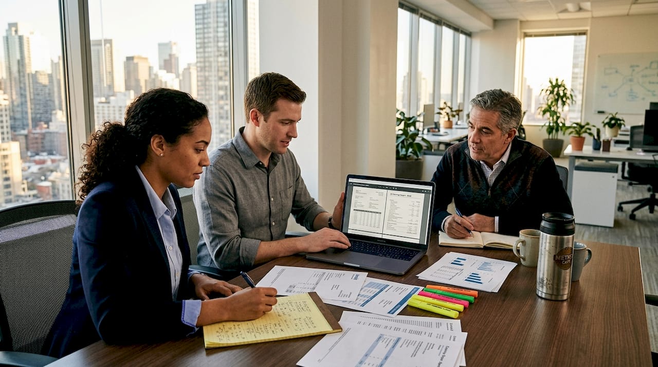 Finance team processing documents in city office