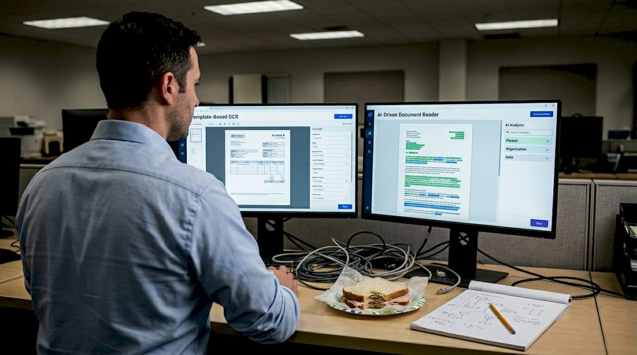 Specialist comparing OCR and AI document software