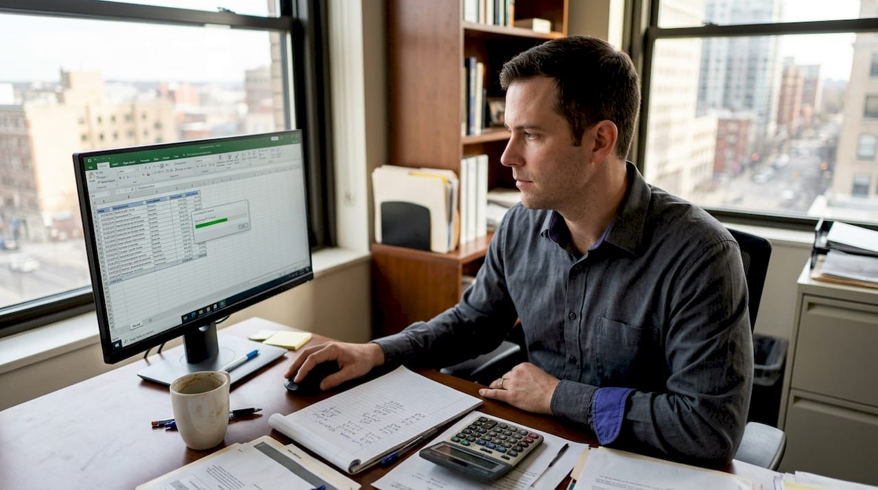 Finance pro converting document to Excel at desk