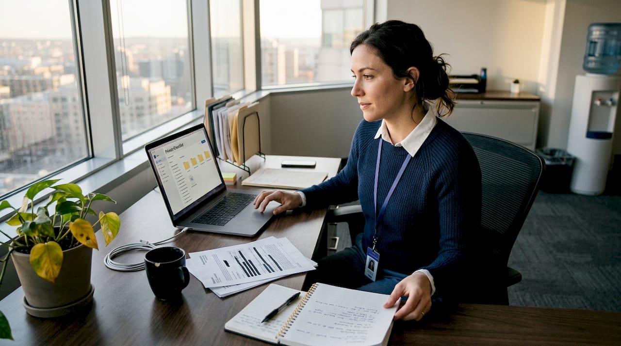 Compliance manager checking financial privacy documents