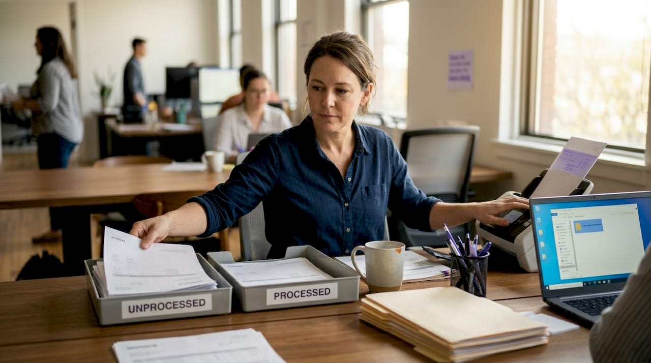 Office worker digitizing accounting documents