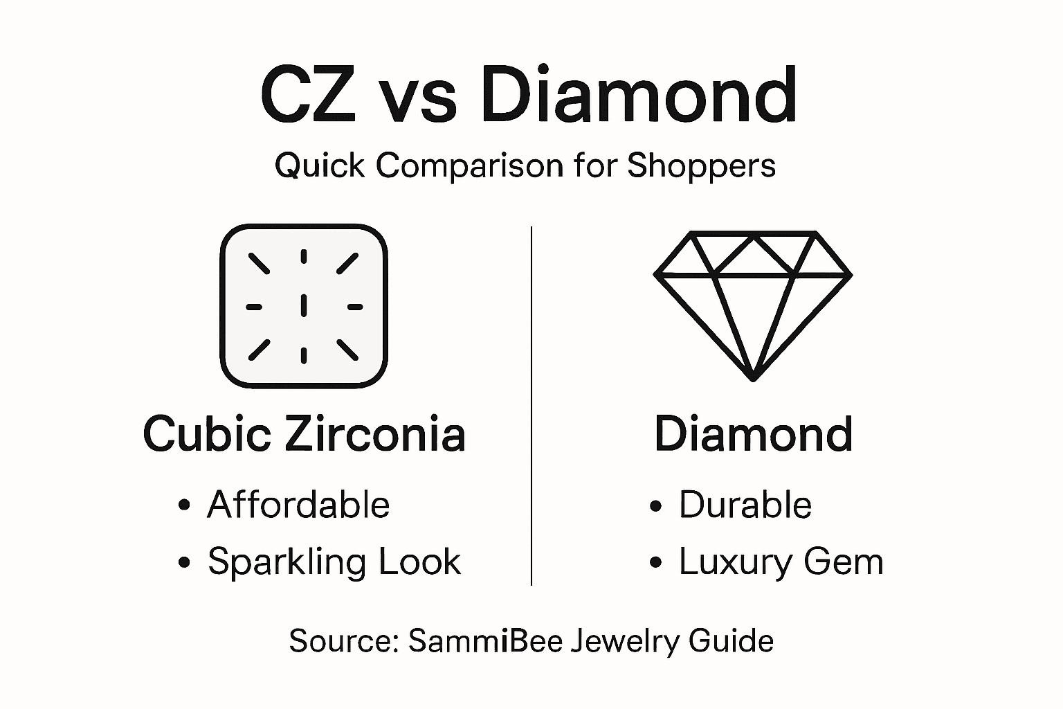 Infographic comparing cubic zirconia and diamonds