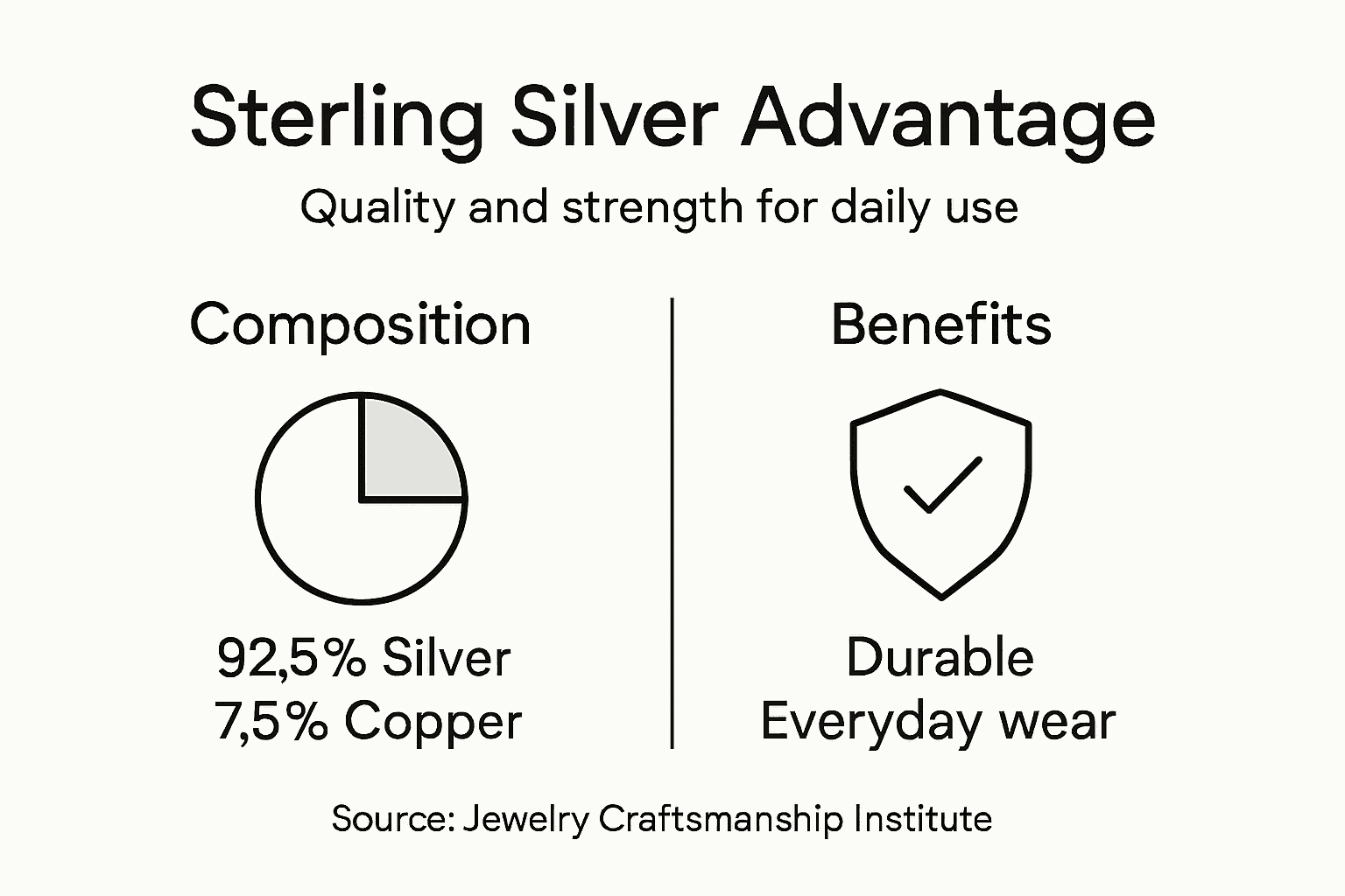 Infographic on sterling silver composition and benefits