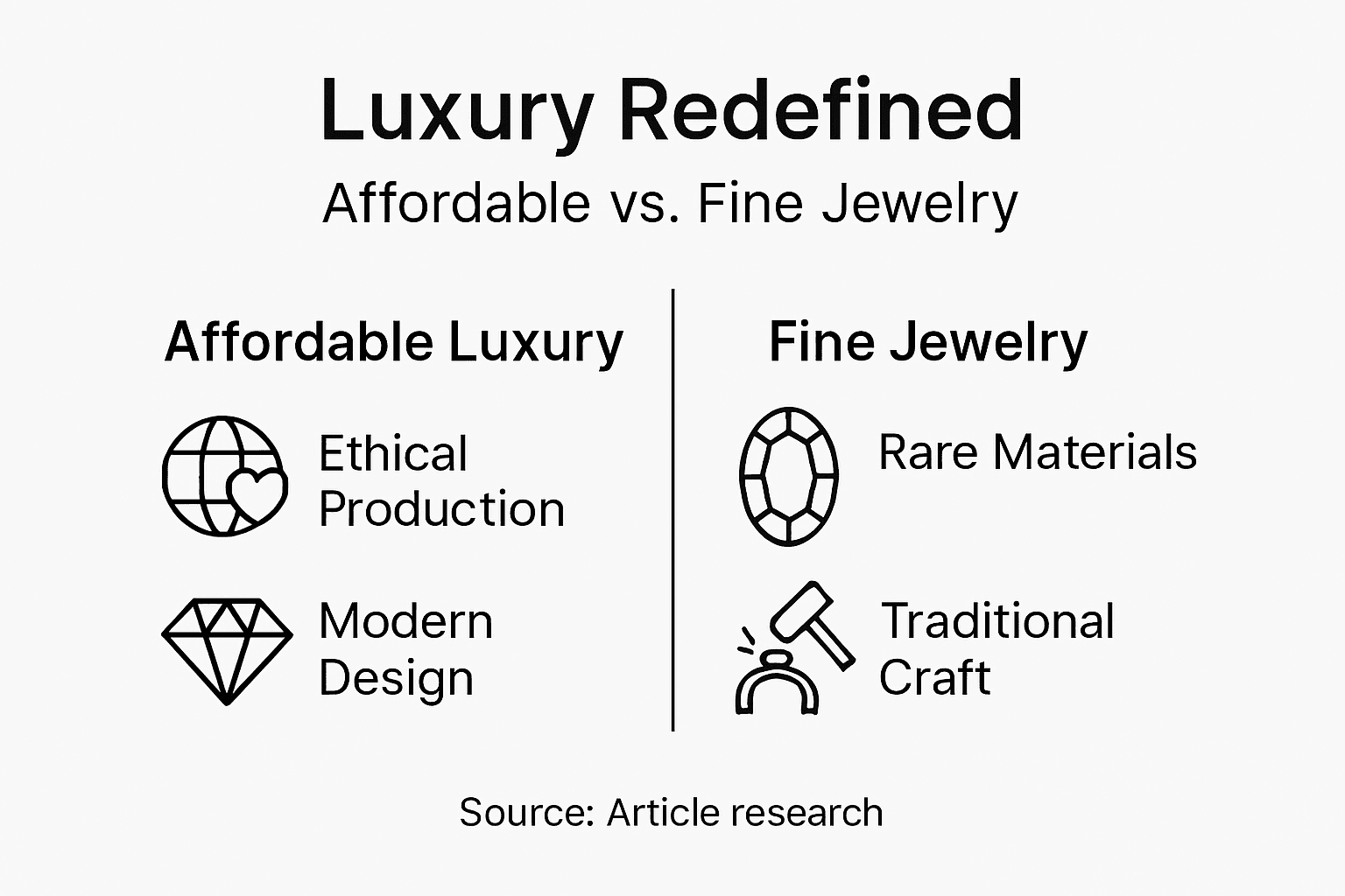 Infographic comparing affordable luxury to fine jewelry