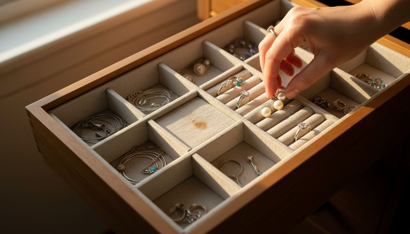 Jewelry organizer in dresser drawer top view