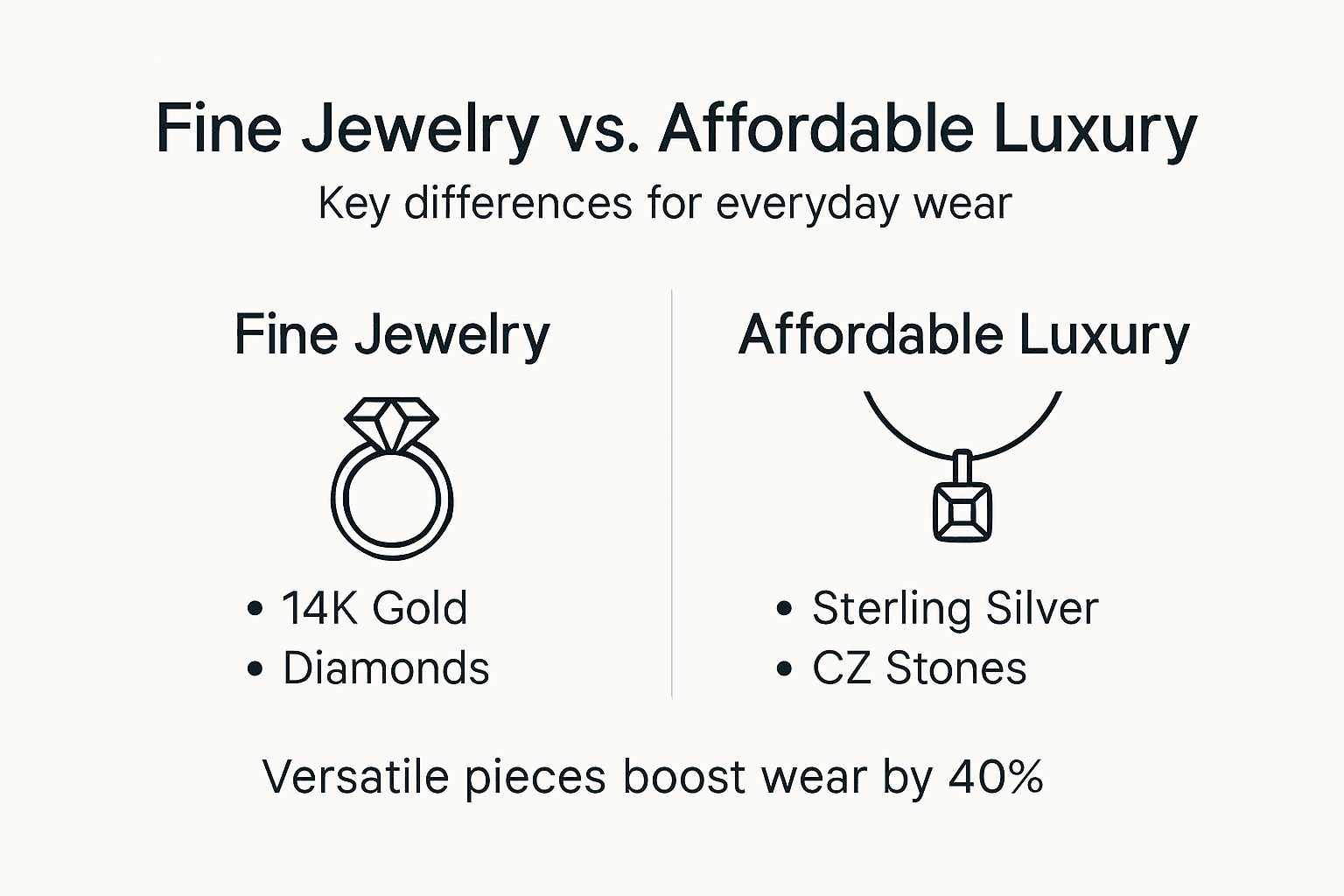 Infographic comparing fine and affordable luxury jewelry