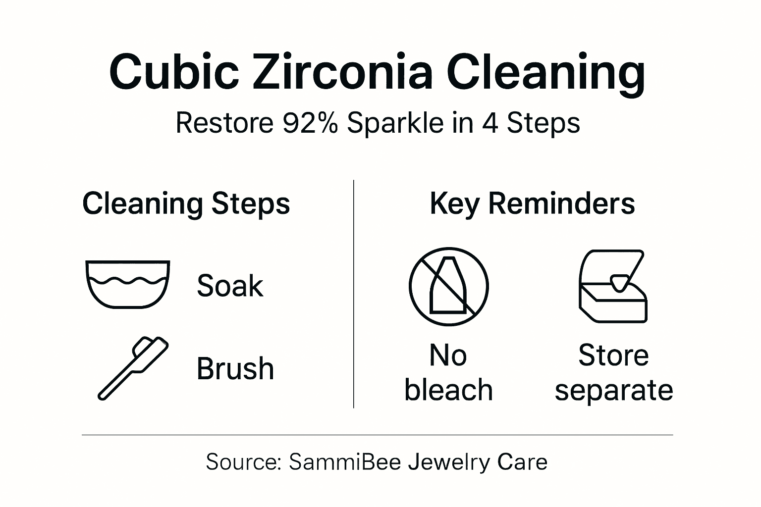 Simple infographic of cubic zirconia cleaning steps