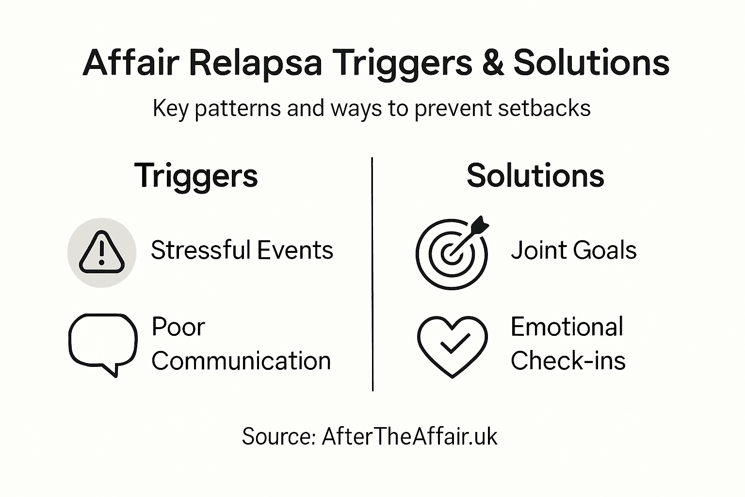 Infographic showing affair relapse triggers and solutions